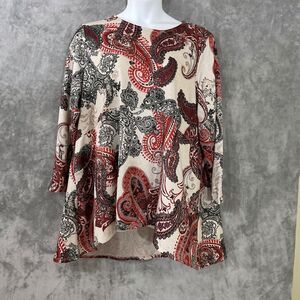 Chicos pin tuck pop over tunic top size XXL multicolors fall Boho paisley Pocket